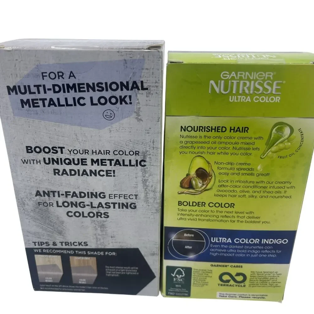 Garnier Nutrisse IN1 Dark Intense Indigo & got2b Metallic Silver Hair Dye Lot 2
